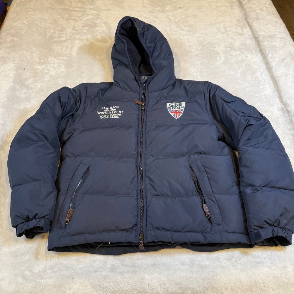 Polo Ralph Lauren Lake Placid 1934 Britain Down Puffer Jacket Navy Blue Mens XL